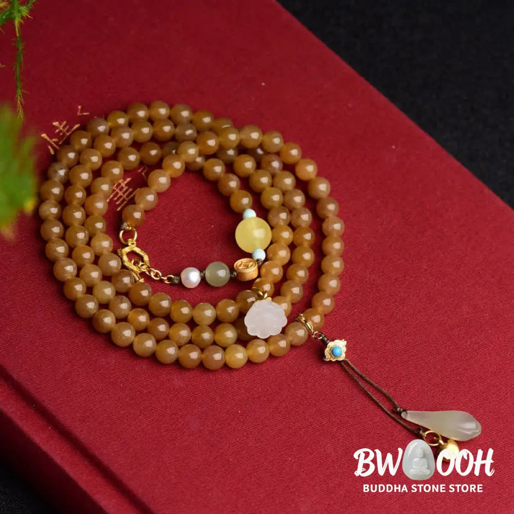 Buddha Stones Natural Hetian Topaz Amber Lotus White Jade Pearl Success Bracelet - BWOOOH - Topaz (Protection ♥