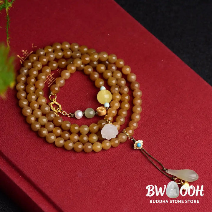 Buddha Stones Natural Hetian Topaz Amber Lotus White Jade Pearl Success Bracelet - BWOOOH - Topaz (Protection ♥
