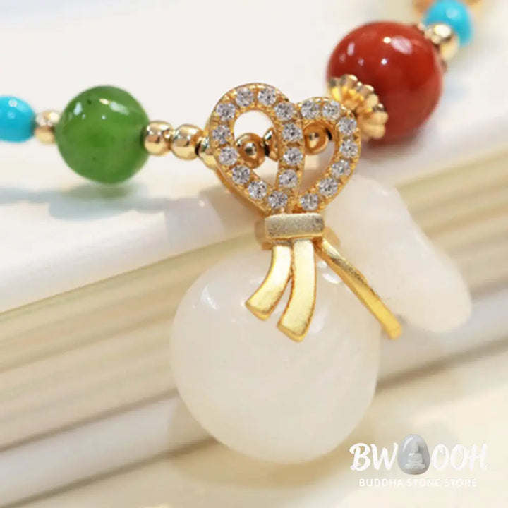 Buddha Stones Natural Hetian White Jade 14K Gold Plated Money Bag Blessing Bracelet - BWOOOH - Hetian White