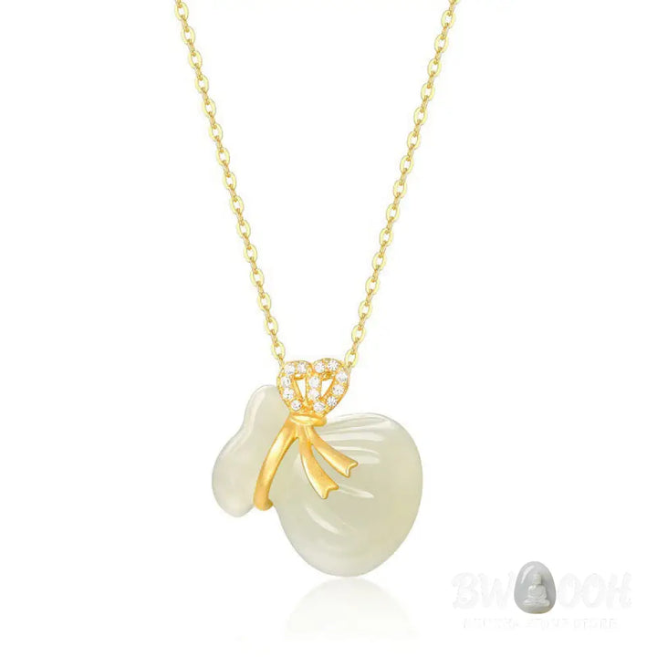 Buddha Stones Natural Hetian White Jade Luck Money Bag Necklace Pendant - BWOOOH - Hetian White