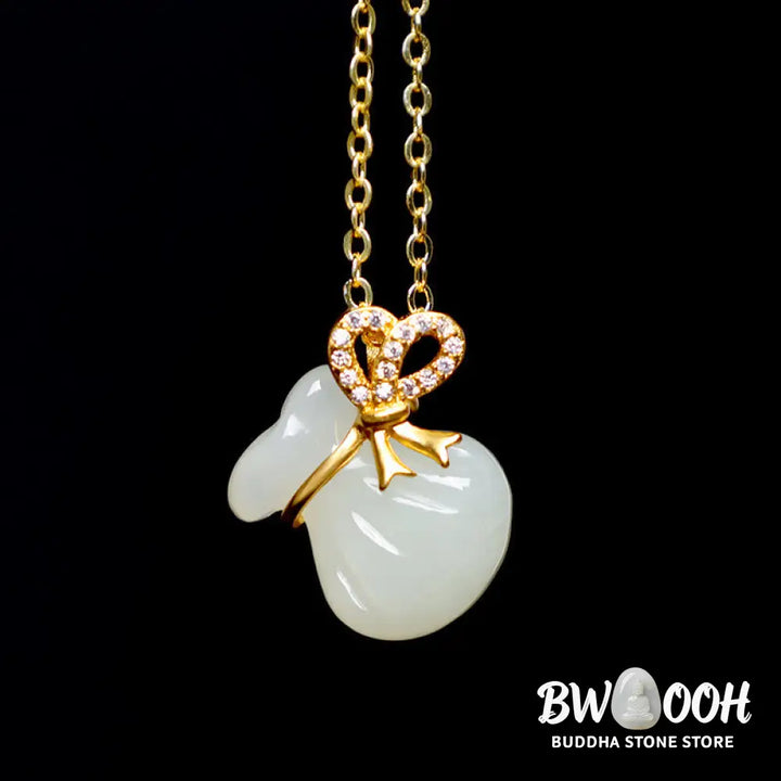 Buddha Stones Natural Hetian White Jade Luck Money Bag Necklace Pendant - BWOOOH - Hetian White