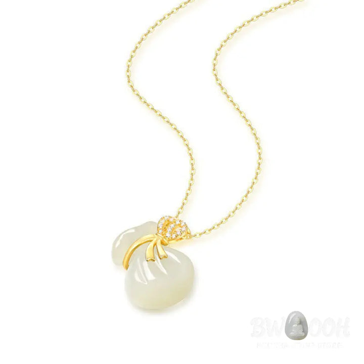 Buddha Stones Natural Hetian White Jade Luck Money Bag Necklace Pendant - BWOOOH - Hetian White