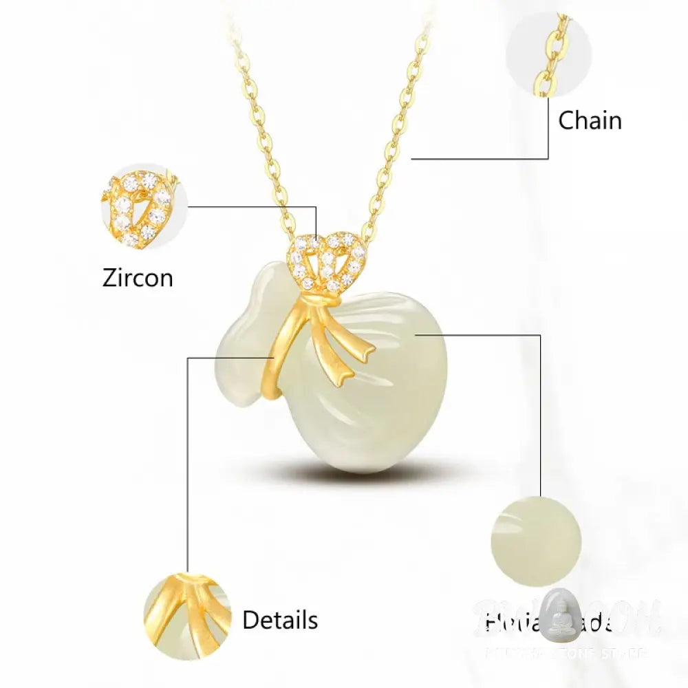 Buddha Stones Natural Hetian White Jade Luck Money Bag Necklace Pendant - BWOOOH - Hetian White