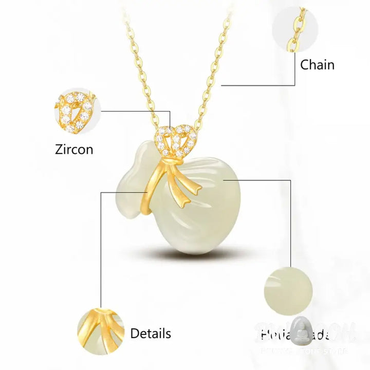 Buddha Stones Natural Hetian White Jade Luck Money Bag Necklace Pendant - BWOOOH - Hetian White