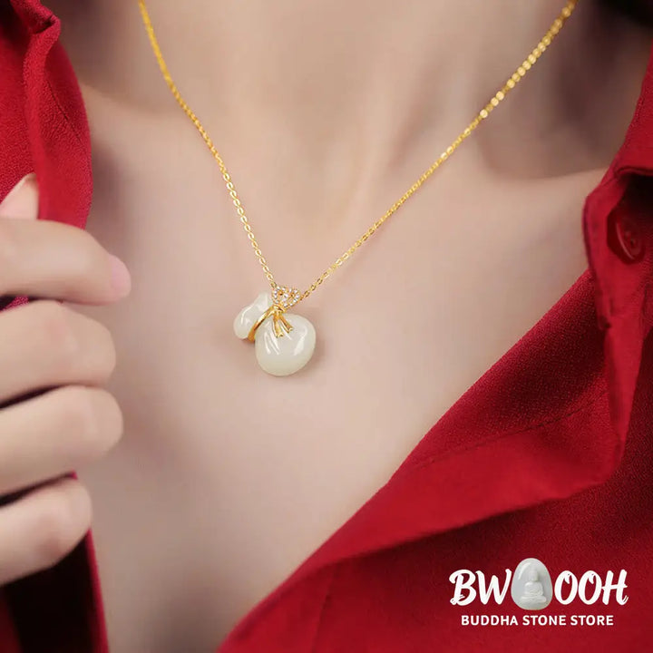 Buddha Stones Natural Hetian White Jade Luck Money Bag Necklace Pendant - BWOOOH - Hetian White