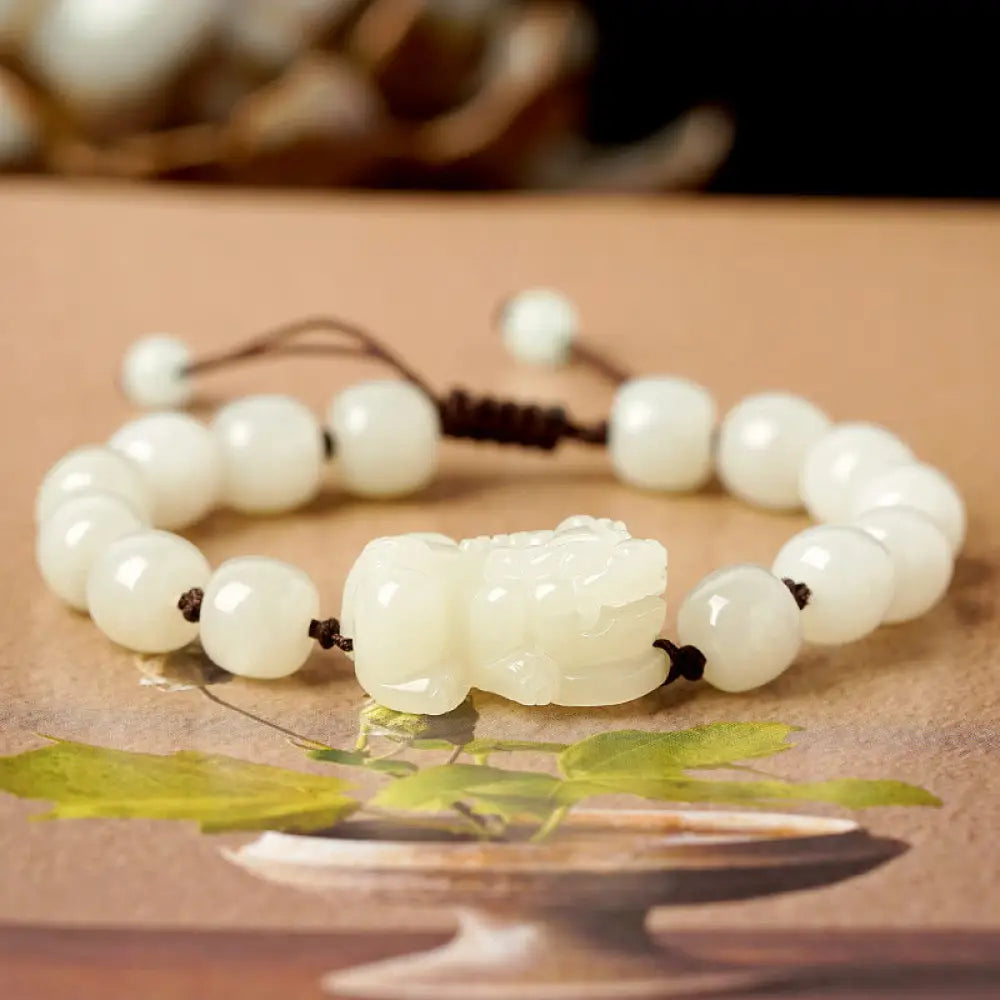 BWOOOH Natural Hetian White Jade PiXiu Wealth String Bracelet | spiritual healing bracelet