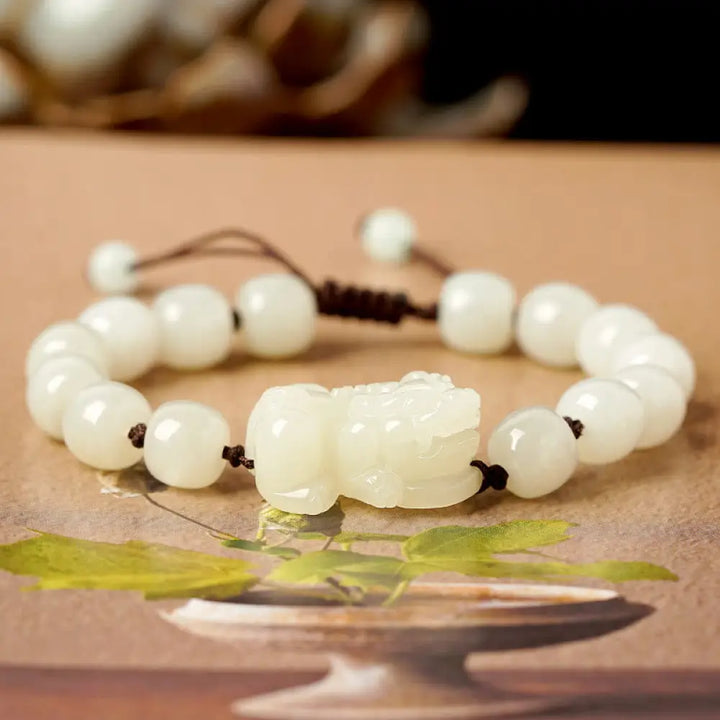 BWOOOH Natural Hetian White Jade PiXiu Wealth String Bracelet | spiritual healing bracelet