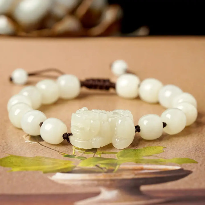 BWOOOH Natural Hetian White Jade PiXiu Wealth String Bracelet | spiritual healing bracelet