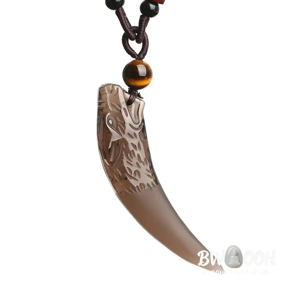 BWOOOH Natural Ice Obsidian Wolf Tooth Pattern Courage Necklace Pendant, available in unisex large (63*14mm) and small (41*14mm) sizes. A striking natural stone pendant for energy protection and strength. - View 11