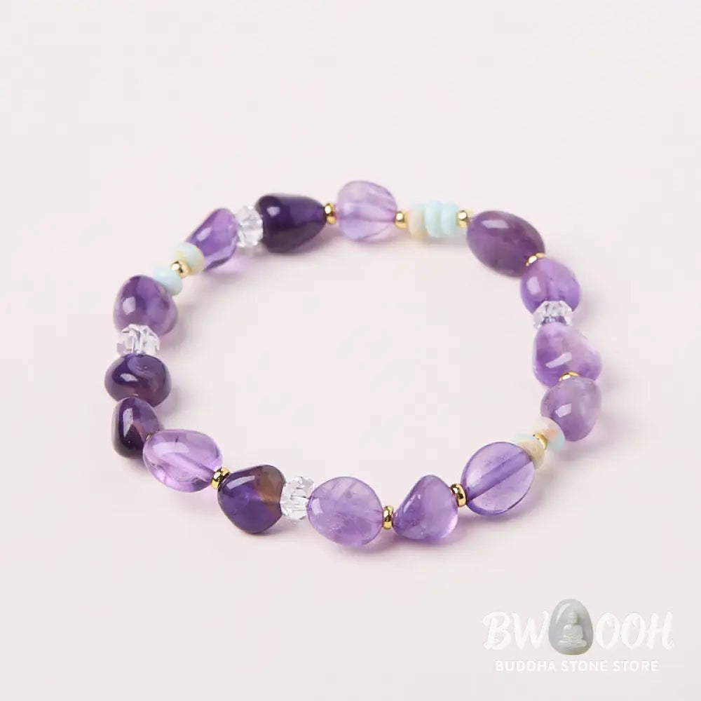 Buddha Stones Natural Irregular Amethyst Shoushan Stone White Crystal Healing Bracelet - Amethyst(Wrist Circumference