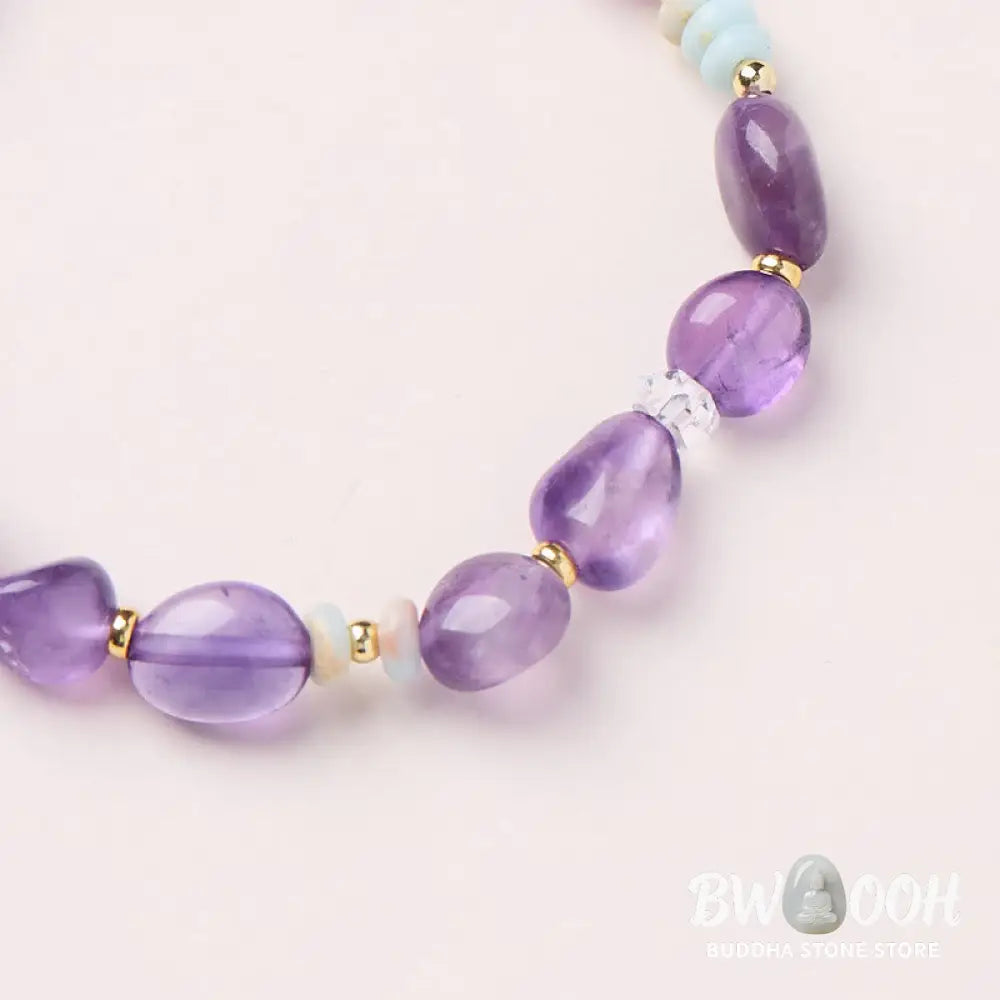 Buddha Stones Natural Irregular Amethyst Shoushan Stone White Crystal Healing Bracelet - Amethyst(Wrist Circumference