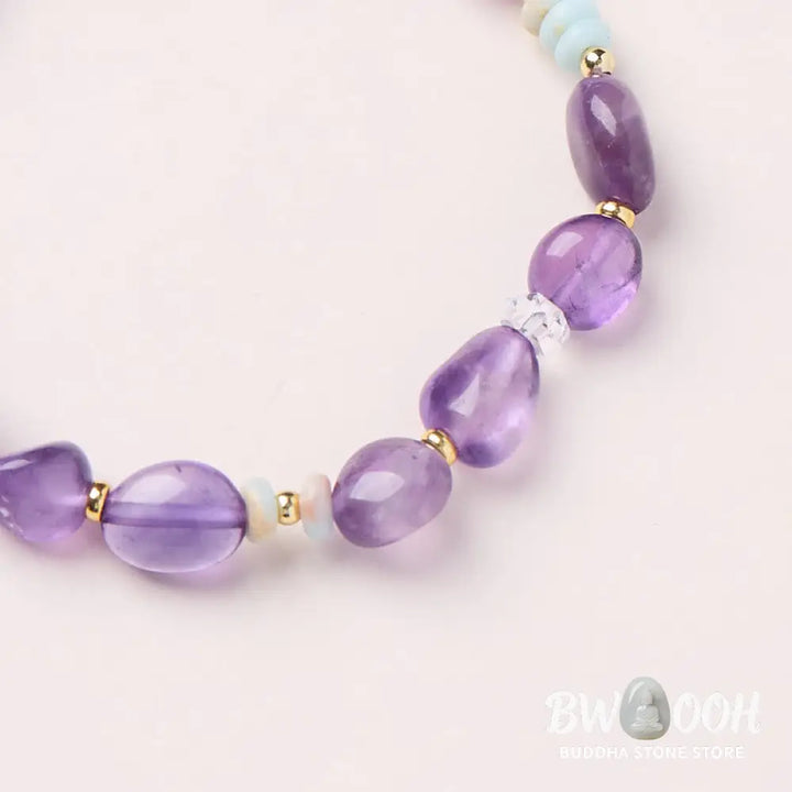 Buddha Stones Natural Irregular Amethyst Shoushan Stone White Crystal Healing Bracelet - Amethyst(Wrist Circumference