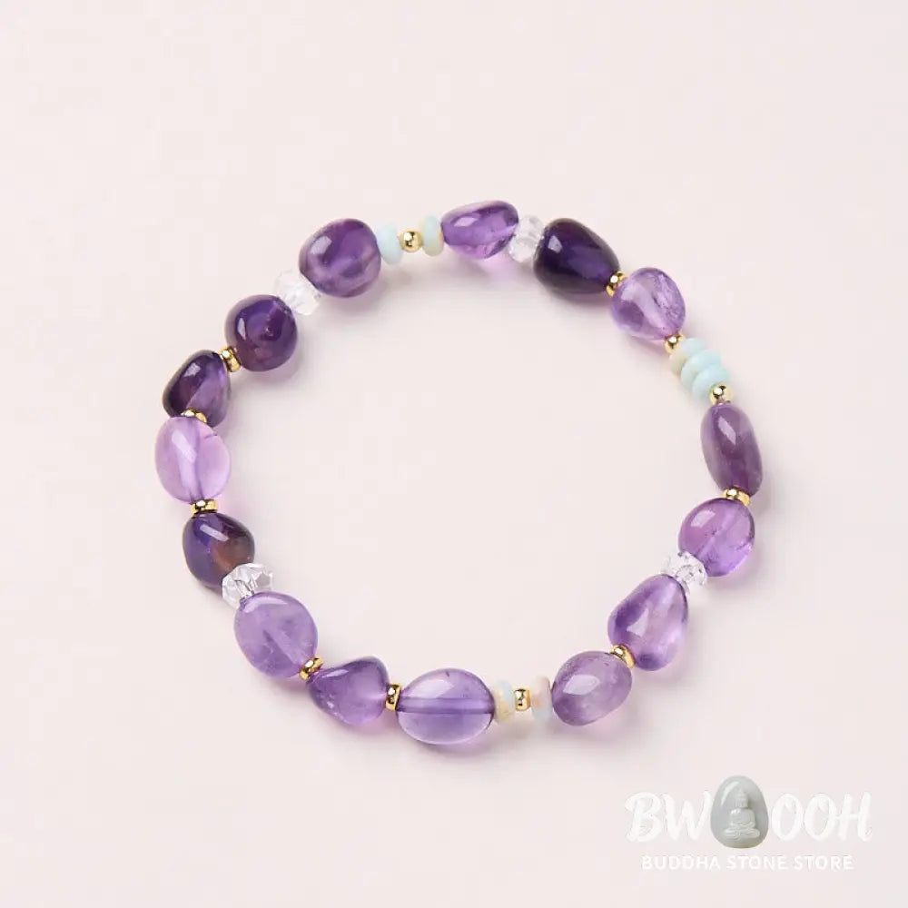 Buddha Stones Natural Irregular Amethyst Shoushan Stone White Crystal Healing Bracelet - Amethyst(Wrist Circumference
