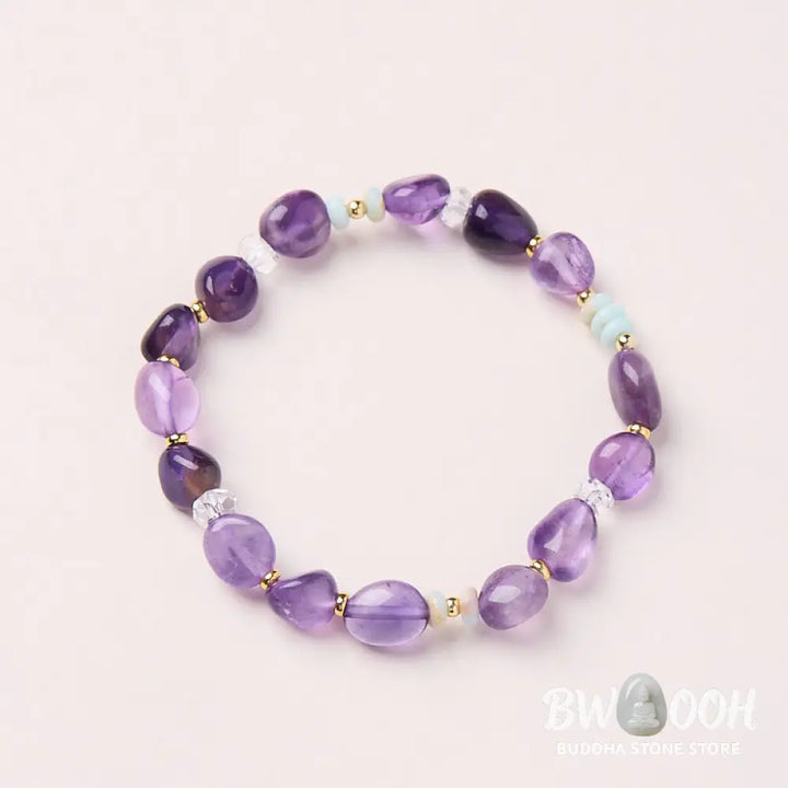 Buddha Stones Natural Irregular Amethyst Shoushan Stone White Crystal Healing Bracelet - Amethyst(Wrist Circumference
