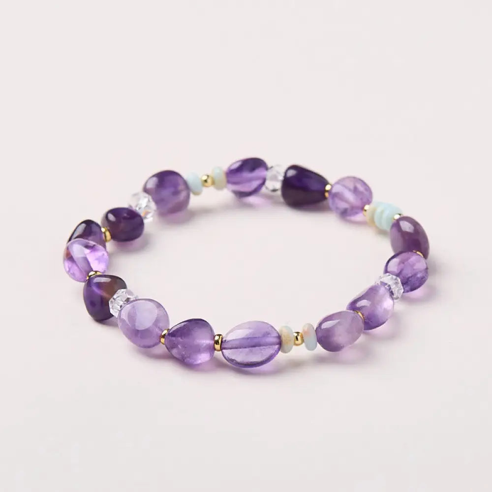 Buddha Stones Natural Irregular Amethyst Shoushan Stone White Crystal Healing Bracelet - Amethyst(Wrist Circumference