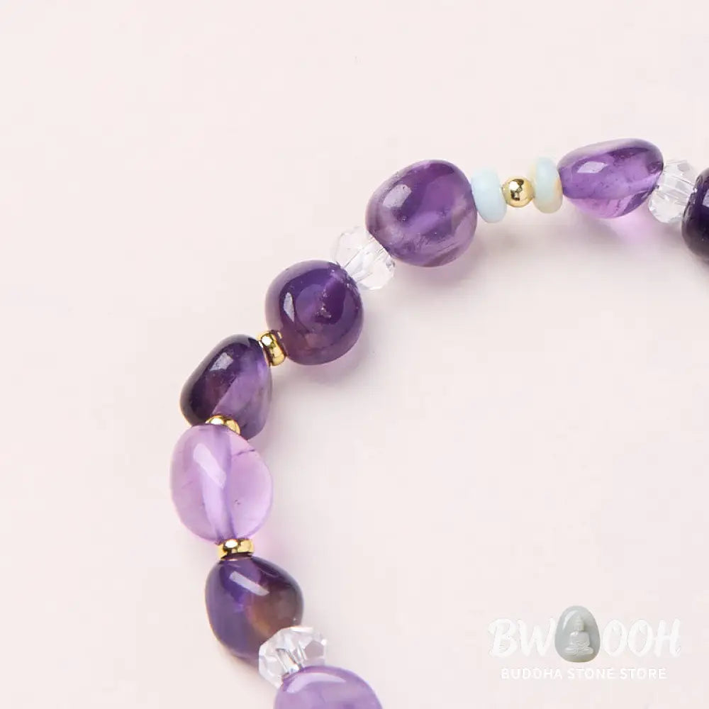 Buddha Stones Natural Irregular Amethyst Shoushan Stone White Crystal Healing Bracelet - Amethyst(Wrist Circumference