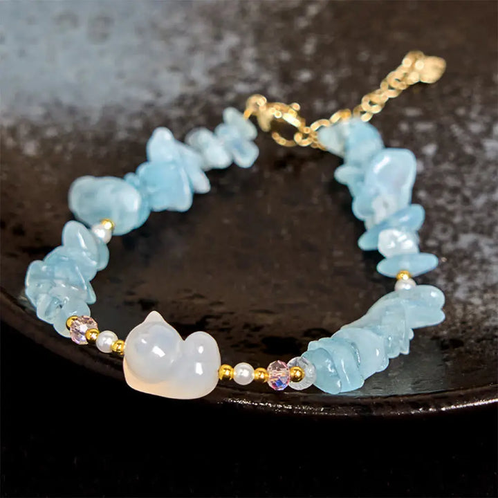 BWOOOH Natural Irregular Aquamarine Cute Cat Healing Bracelet — Aquamarine crystal healing bracelet for spiritual healing ...
