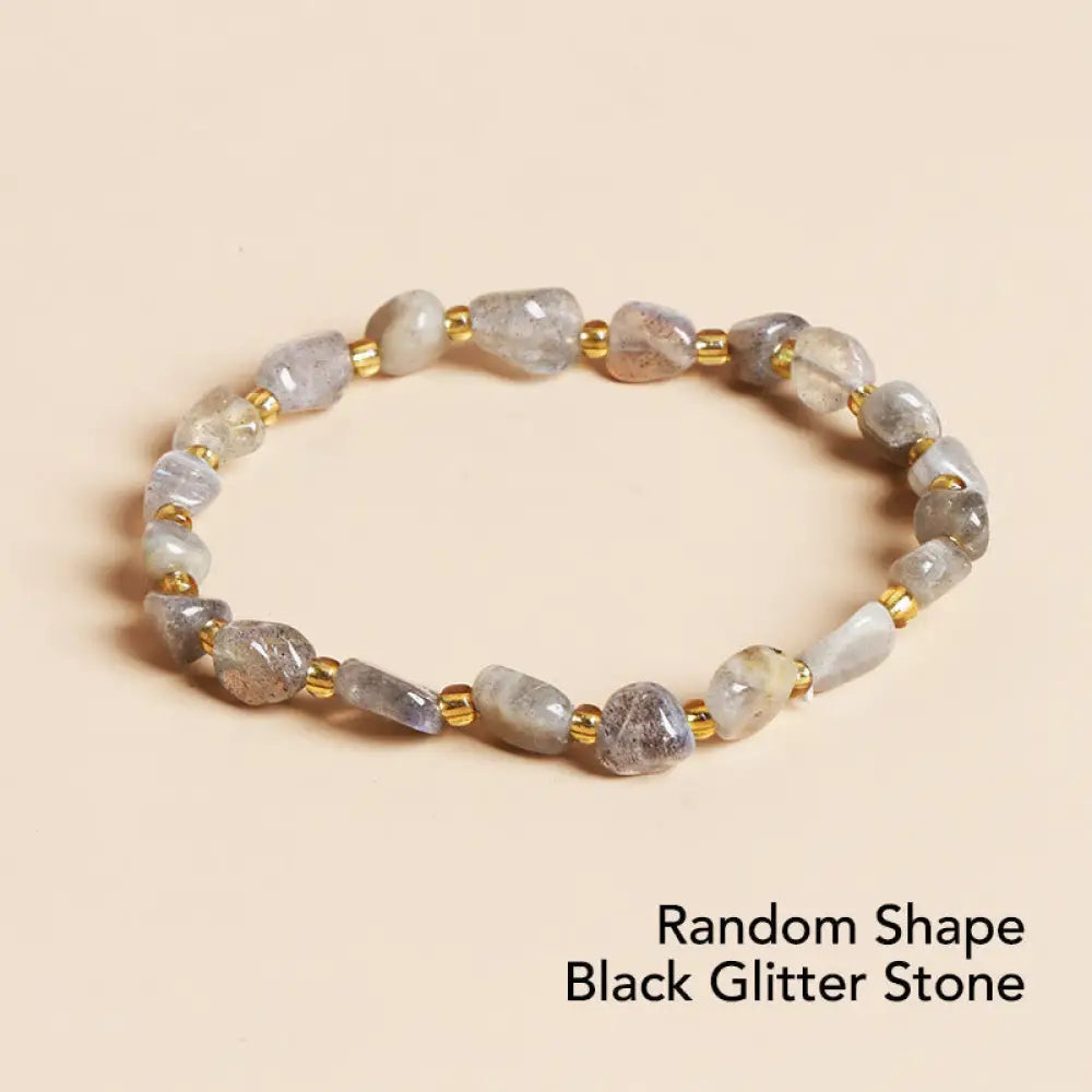 BWOOOH Natural Irregular Shape Stone Crystal Meditation Balance Bracelet - Random Shape Black Glitter Stone