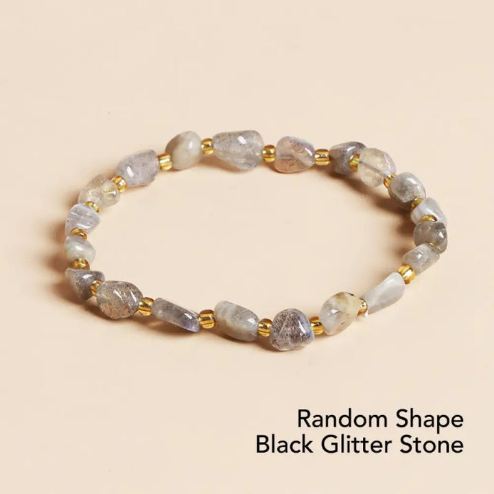 BWOOOH Natural Irregular Shape Stone Crystal Meditation Balance Bracelet - Random Shape Black Glitter Stone