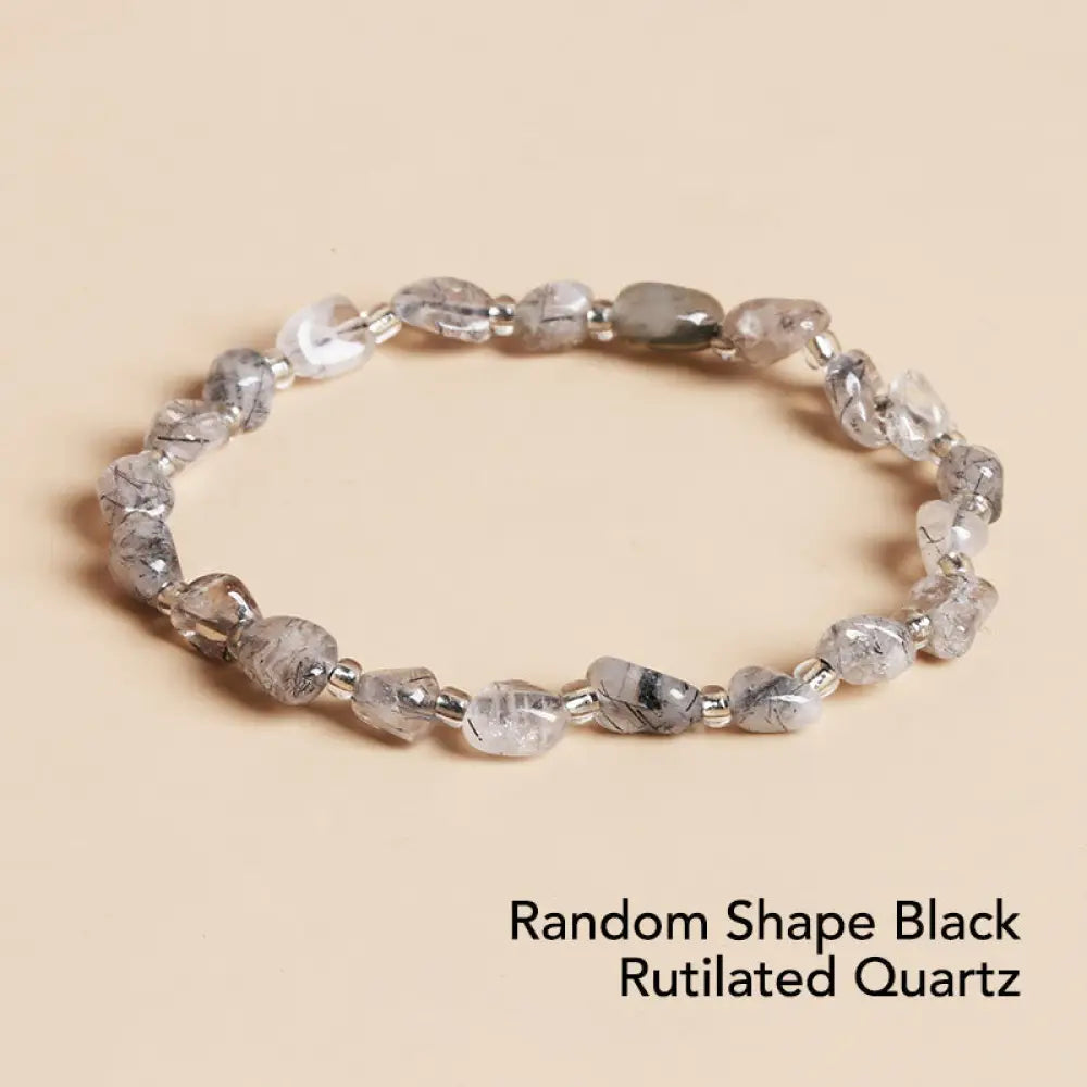 BWOOOH Natural Irregular Shape Stone Crystal Meditation Balance Bracelet - Random Shape Black Rutilated Quartz