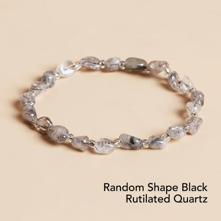 BWOOOH Natural Irregular Shape Stone Crystal Meditation Balance Bracelet - Random Shape Black Rutilated Quartz
