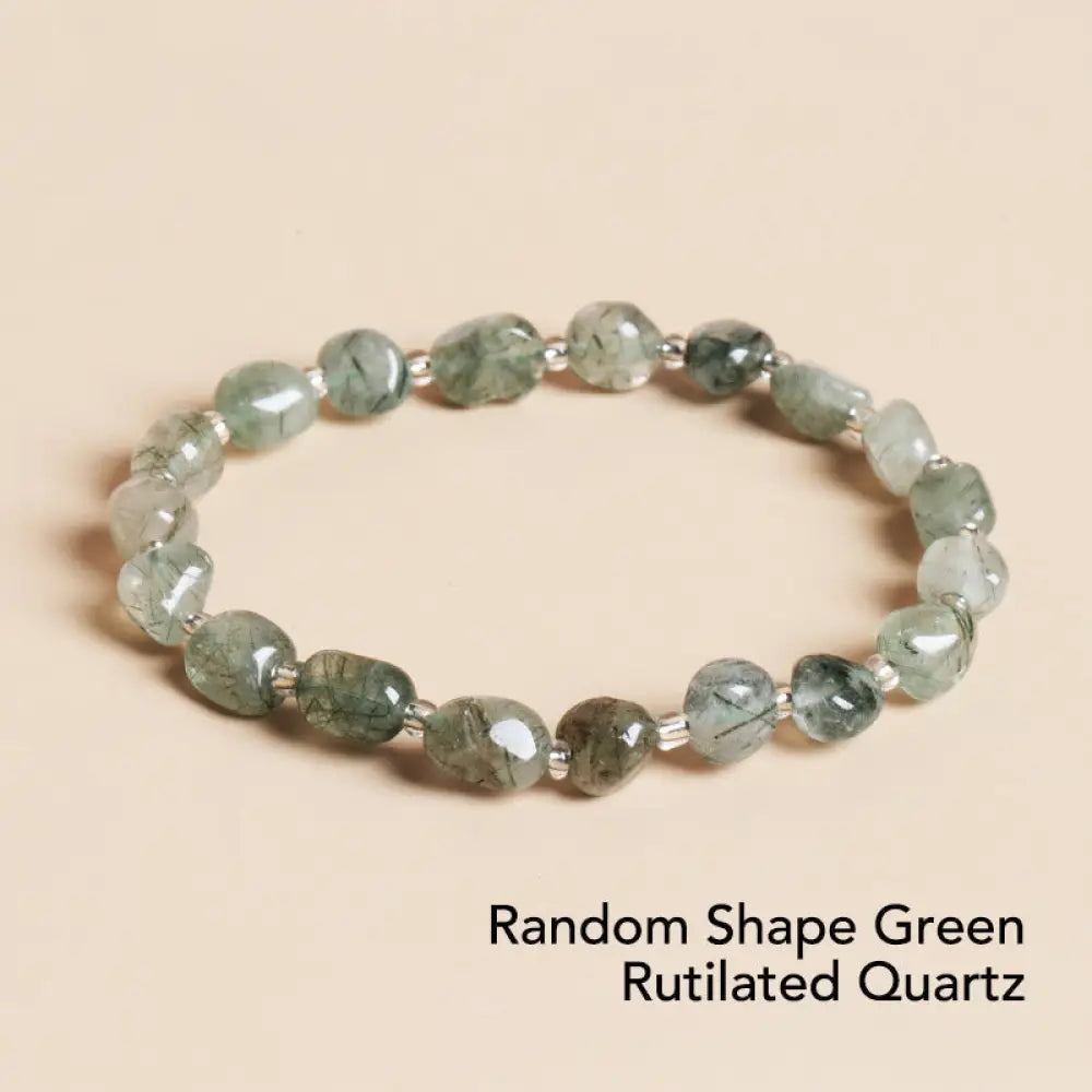BWOOOH Natural Irregular Shape Stone Crystal Meditation Balance Bracelet - Random Shape Green Rutilated Quartz