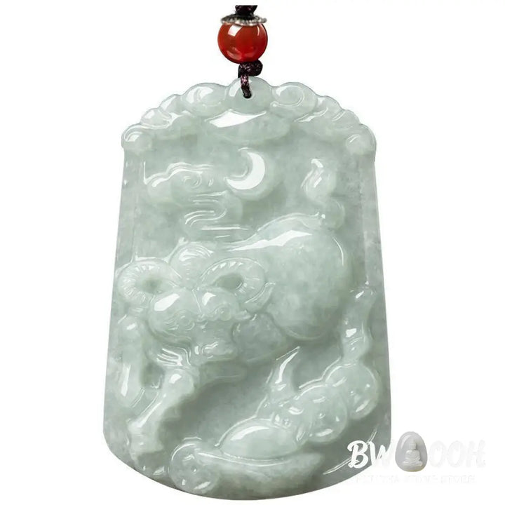 A BWOOOH Natural Jade 12 Chinese Zodiac Abundance Amulet Pendant Necklace, featuring intricate carvings of animals like the Dragon and Tiger, symbolizing prosperity and spiritual balance. The jade stone is polished, reflecting light and emphasizing its natural beauty. - View 13