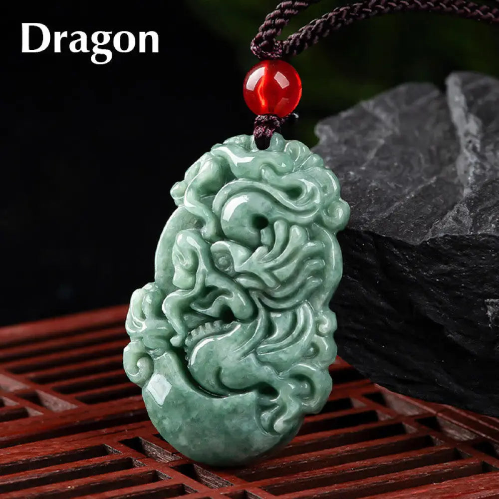 Buddha Stones Natural Jade 12 Chinese Zodiac Prosperity Necklace Pendant - BWOOOH - Dragon - Necklaces &amp; Pendants