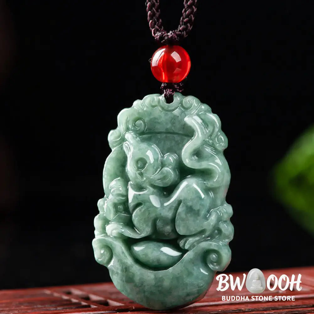 Buddha Stones Natural Jade 12 Chinese Zodiac Prosperity Necklace Pendant - BWOOOH - Necklaces &amp; Pendants