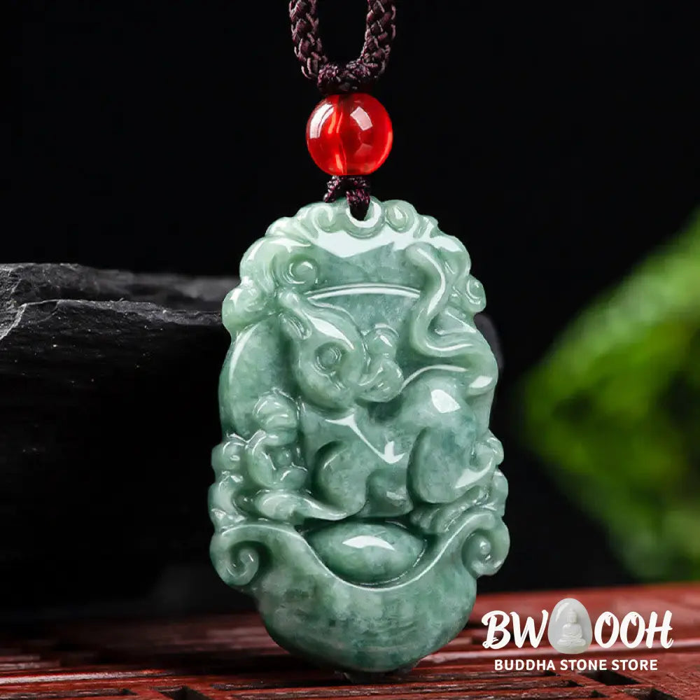 Buddha Stones Natural Jade 12 Chinese Zodiac Prosperity Necklace Pendant - BWOOOH - Necklaces &amp; Pendants