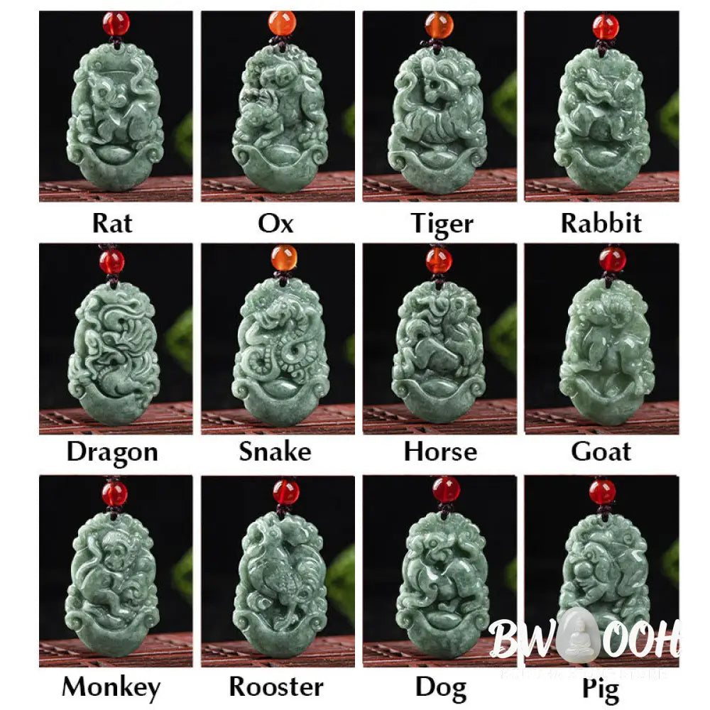 Buddha Stones Natural Jade 12 Chinese Zodiac Prosperity Necklace Pendant - BWOOOH - Necklaces &amp; Pendants