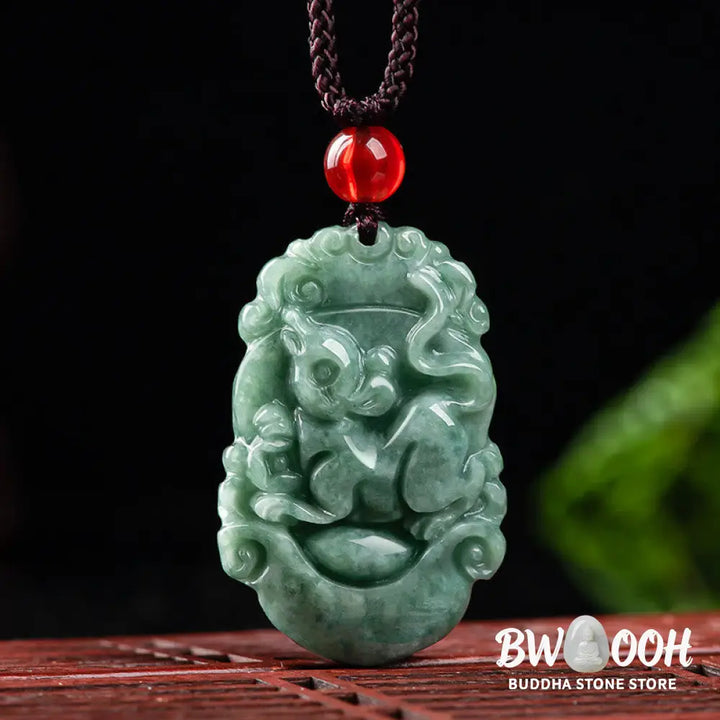 Buddha Stones Natural Jade 12 Chinese Zodiac Prosperity Necklace Pendant - BWOOOH - Necklaces &amp; Pendants