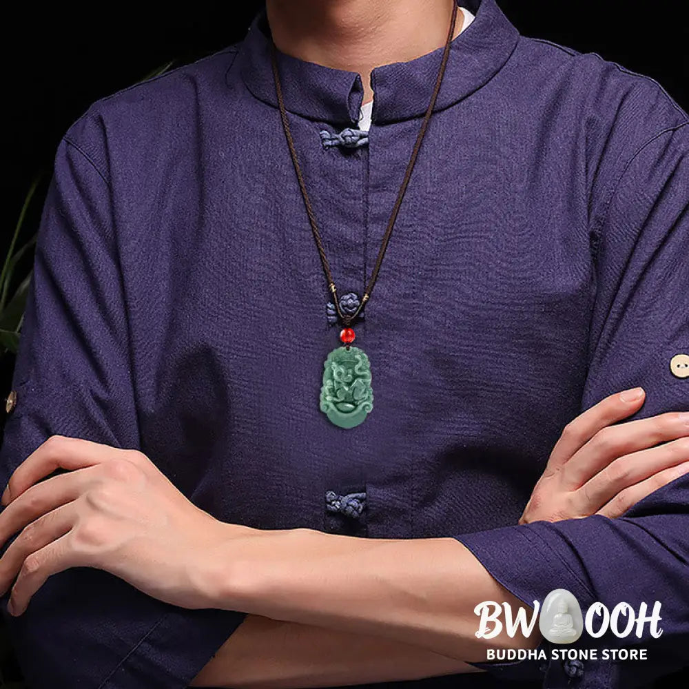 Buddha Stones Natural Jade 12 Chinese Zodiac Prosperity Necklace Pendant - BWOOOH - Necklaces &amp; Pendants