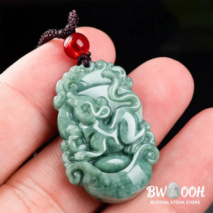 Buddha Stones Natural Jade 12 Chinese Zodiac Prosperity Necklace Pendant - BWOOOH - Necklaces &amp; Pendants