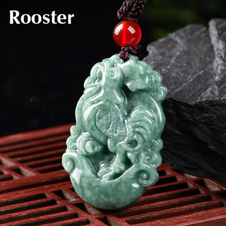 Buddha Stones Natural Jade 12 Chinese Zodiac Prosperity Necklace Pendant - BWOOOH - Rooster - Necklaces &amp; Pendants