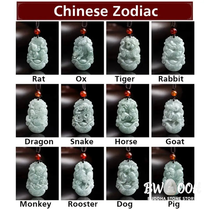 BWOOOH Natural Jade 12 Chinese Zodiac Success Pendant Necklace, handcrafted with a specific animal sign, radiating spiritual prosperity and personal destiny. Its smooth, polished jade reflects light, symbolizing good fortune and financial growth. - View 19