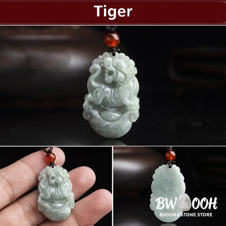 BWOOOH Natural Jade 12 Chinese Zodiac Success Pendant Necklace, handcrafted with a specific animal sign, radiating spiritual prosperity and personal destiny. Its smooth, polished jade reflects light, symbolizing good fortune and financial growth. - View 9
