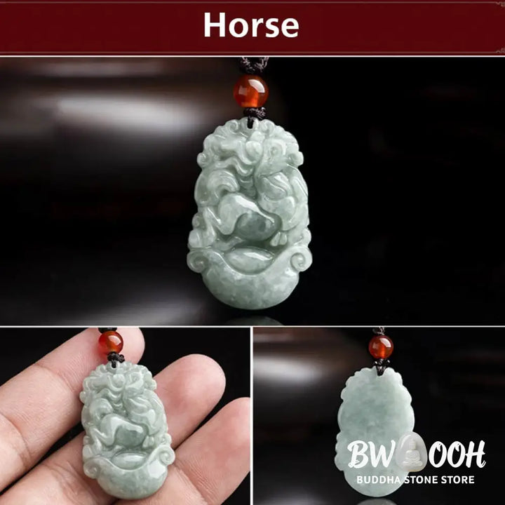 BWOOOH Natural Jade 12 Chinese Zodiac Success Pendant Necklace, handcrafted with a specific animal sign, radiating spiritual prosperity and personal destiny. Its smooth, polished jade reflects light, symbolizing good fortune and financial growth. - View 13
