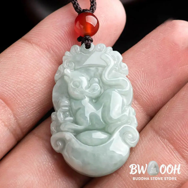 BWOOOH Natural Jade 12 Chinese Zodiac Success Pendant Necklace, handcrafted with a specific animal sign, radiating spiritual prosperity and personal destiny. Its smooth, polished jade reflects light, symbolizing good fortune and financial growth. - View 5