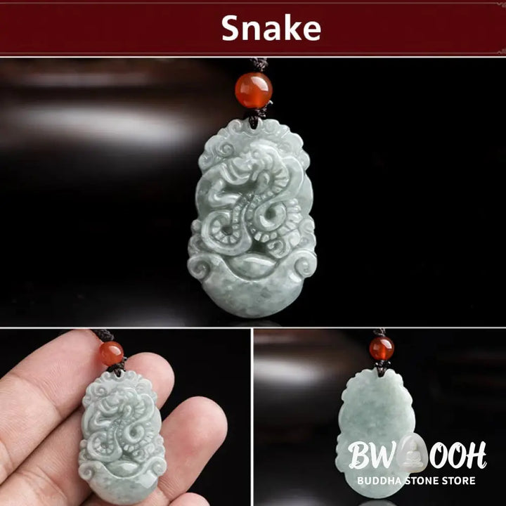 BWOOOH Natural Jade 12 Chinese Zodiac Success Pendant Necklace, handcrafted with a specific animal sign, radiating spiritual prosperity and personal destiny. Its smooth, polished jade reflects light, symbolizing good fortune and financial growth. - View 12