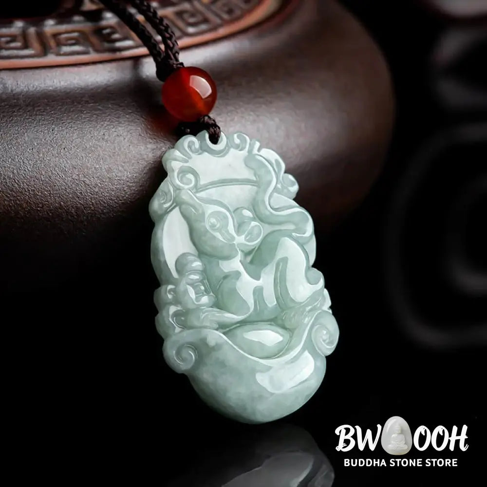 BWOOOH Natural Jade 12 Chinese Zodiac Success Pendant Necklace, handcrafted with a specific animal sign, radiating spiritual prosperity and personal destiny. Its smooth, polished jade reflects light, symbolizing good fortune and financial growth. - View 2