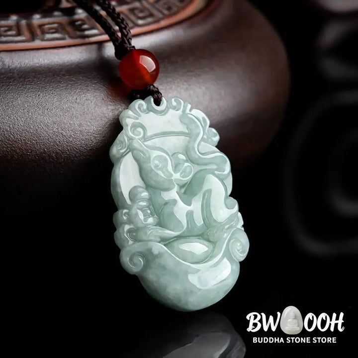 BWOOOH Natural Jade 12 Chinese Zodiac Success Pendant Necklace, handcrafted with a specific animal sign, radiating spiritual prosperity and personal destiny. Its smooth, polished jade reflects light, symbolizing good fortune and financial growth. - View 2