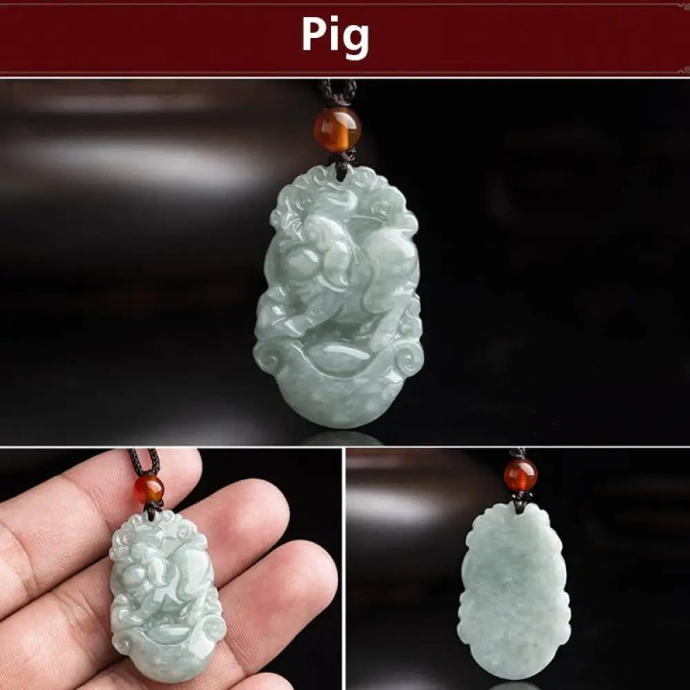 BWOOOH Natural Jade 12 Chinese Zodiac Success Pendant Necklace, handcrafted with a specific animal sign, radiating spiritual prosperity and personal destiny. Its smooth, polished jade reflects light, symbolizing good fortune and financial growth. - View 37