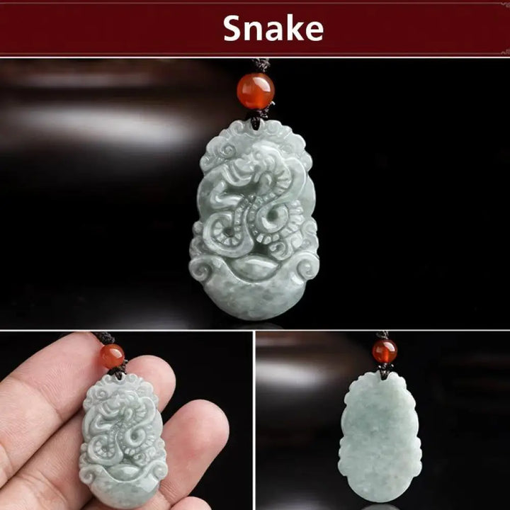 BWOOOH Natural Jade 12 Chinese Zodiac Success Pendant Necklace, handcrafted with a specific animal sign, radiating spiritual prosperity and personal destiny. Its smooth, polished jade reflects light, symbolizing good fortune and financial growth. - View 31