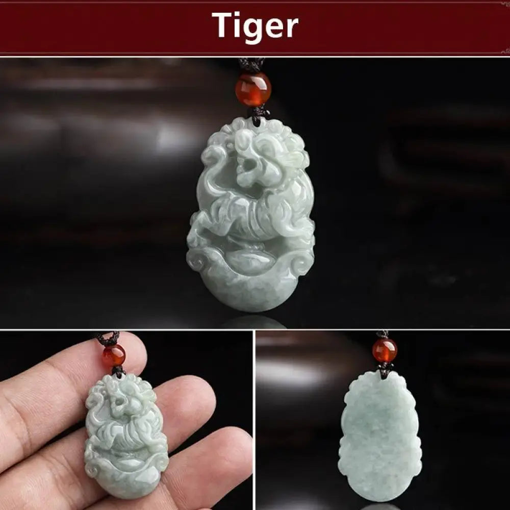 BWOOOH Natural Jade 12 Chinese Zodiac Success Pendant Necklace, handcrafted with a specific animal sign, radiating spiritual prosperity and personal destiny. Its smooth, polished jade reflects light, symbolizing good fortune and financial growth. - View 28