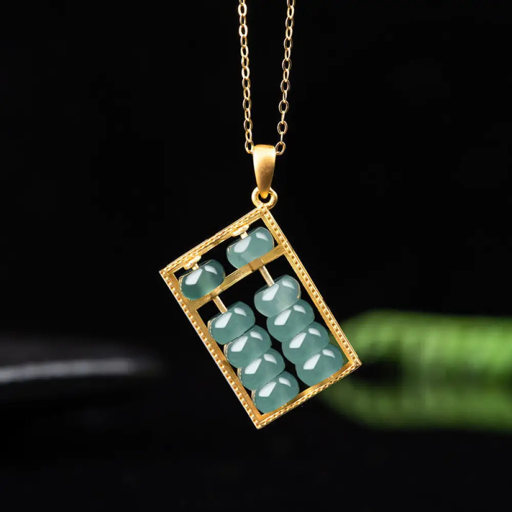 BWOOOH Natural Jade Abacus Pattern Abundance Titanium Steel Necklace Pendant - feng shui jewelry