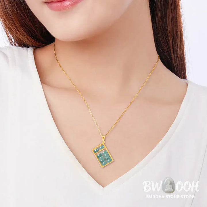 Buddha Stones Natural Jade Abacus Pattern Abundance Titanium Steel Chain Necklace Pendant - BWOOOH - Necklaces &amp;