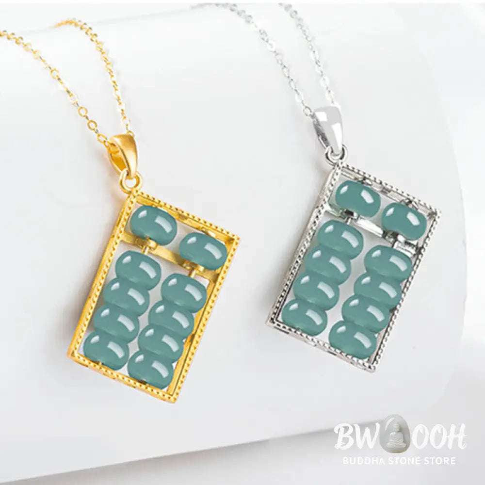 Buddha Stones Natural Jade Abacus Pattern Abundance Titanium Steel Chain Necklace Pendant - BWOOOH - Necklaces &amp;
