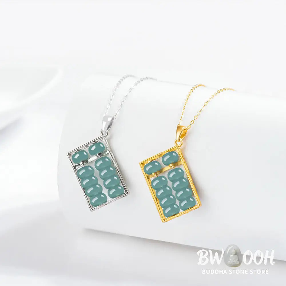 Buddha Stones Natural Jade Abacus Pattern Abundance Titanium Steel Chain Necklace Pendant - BWOOOH - Necklaces &