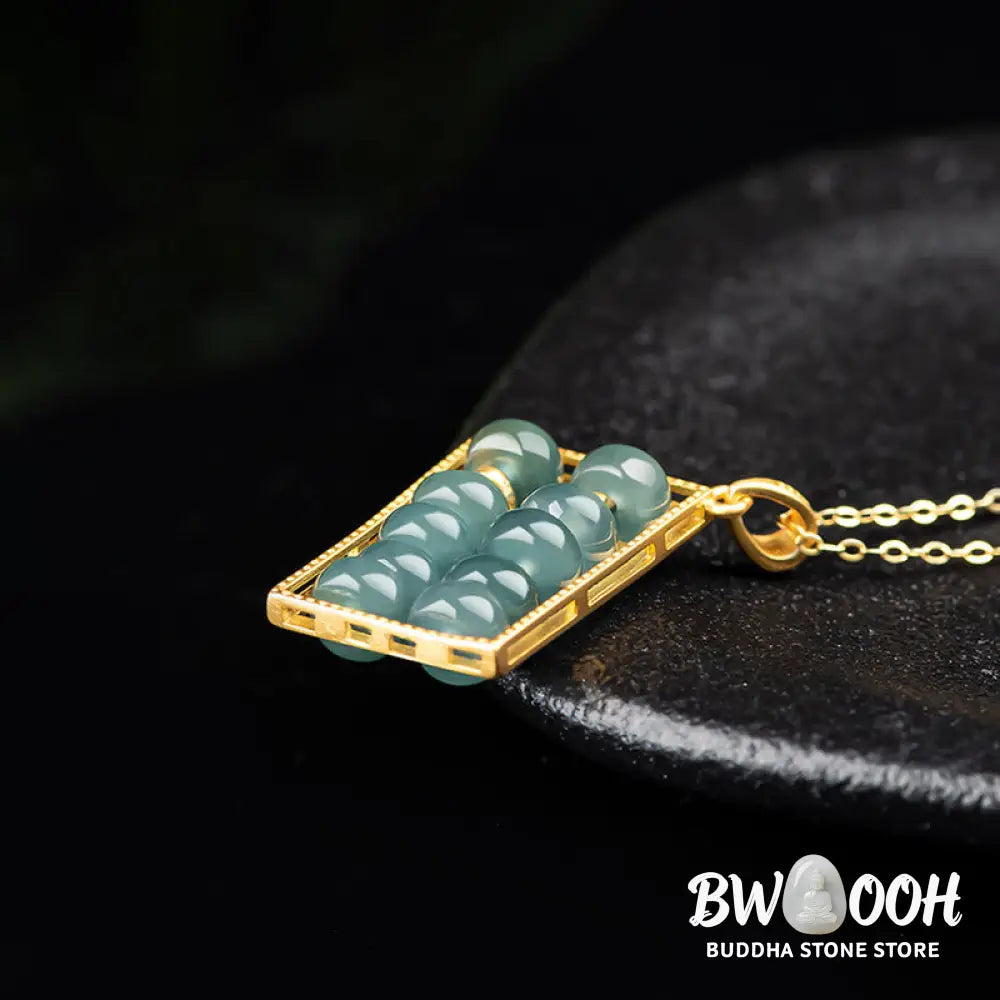 Buddha Stones Natural Jade Abacus Pattern Abundance Titanium Steel Chain Necklace Pendant - BWOOOH - Necklaces &amp;